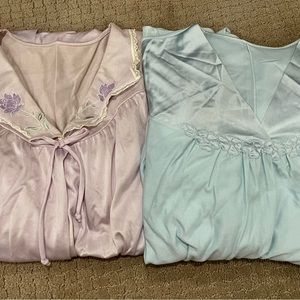 Lot of 2 Vintage Vanity Fair & Shadowline Nylon Nightgowns - Blue, Lavender